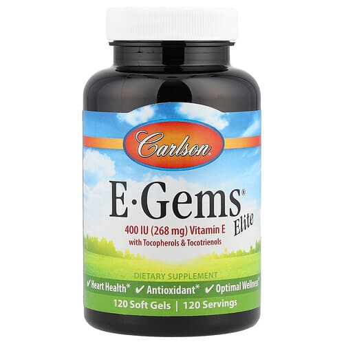 Carlson, E-Gems® Elite, Βιταμίνη E με Τοκοφερόλες & Τοκοτριενόλες, 120 μαλακές κάψουλες
