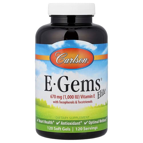 Carlson, E-Gems® Elite, Βιταμίνη E με Τοκοφερόλες & Τοκοτριενόλες, 120 μαλακές κάψουλες