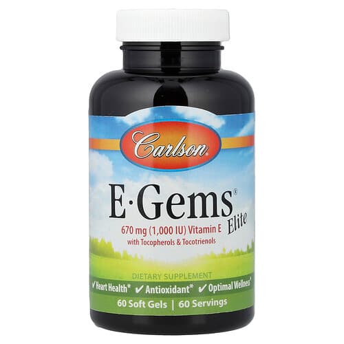 Carlson, E-Gems® Elite, Βιταμίνη E με Τοκοφερόλες & Τοκοτριενόλες, 60 μαλακές κάψουλες