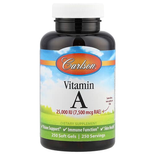 Carlson, Βιταμίνη Α, 7.500 mcg RAE (25.000 IU), 250 μαλακές κάψουλες
