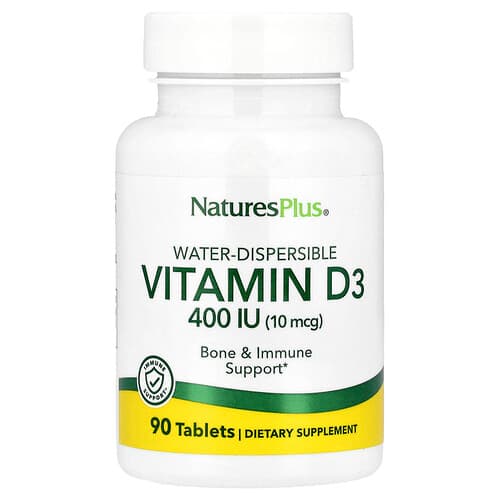 NaturesPlus, Διαλυτή στο νερό βιταμίνη D3, 10 mcg (400 IU), 90 δισκία