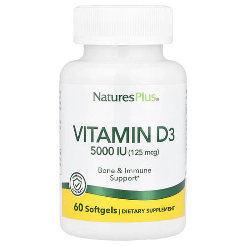 NaturesPlus, Βιταμίνη D3, 125 mcg (5.000 IU), 60 μαλακές γέλη