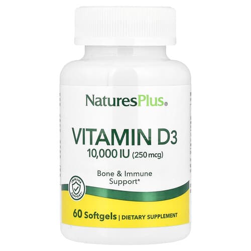 NaturesPlus, Βιταμίνη D3, 250 mcg (10.000 IU), 60 μαλακές κάψουλες