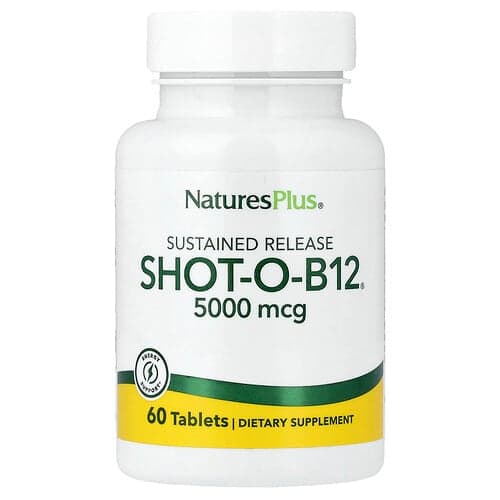 NaturesPlus, Shot-O-B12®, παρατεταμένης αποδέσμευσης, 5.000 mcg, 60 ταμπλέτες