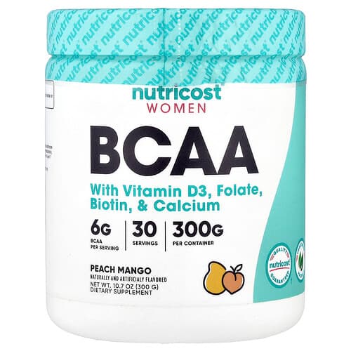 Nutricost, Γυναίκες, BCAA με βιταμίνη D3, φυλλικό οξύ, βιοτίνη, & ασβέστιο, ροδάκινο μάνγκο,