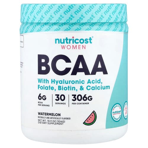 Nutricost, Γυναίκες, BCAA με υαλουρονικό οξύ, φυλλικό οξύ, βιοτίνη και ασβέστιο, καρπούζι,