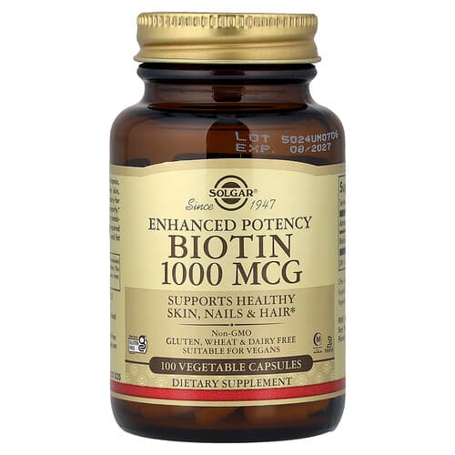 Solgar, Ενισχυμένη δραστικότητα βιοτίνης, 1,000 mcg, 100 φυτικές κάψουλες