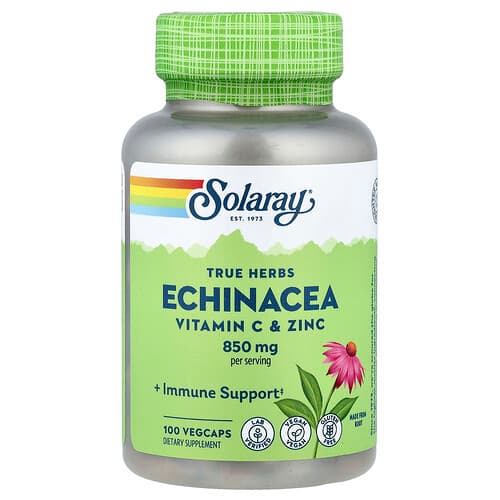 Solaray, True Herbs, Εχινάκεια, Βιταμίνη C & Ψευδάργυρος, 100 φυτικές κάψουλες