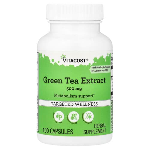 Vitacost, Εκχύλισμα πράσινου τσαγιού, 500 mg, 100 κάψουλες