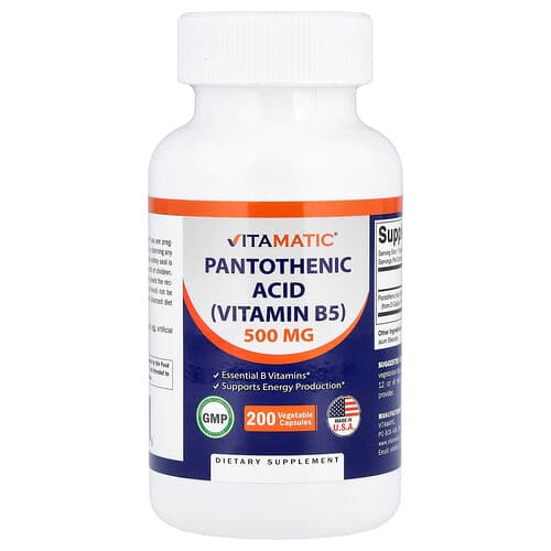 Vitamatic, Παντοθενικό οξύ, 500 mg, 200 φυτικές κάψουλες