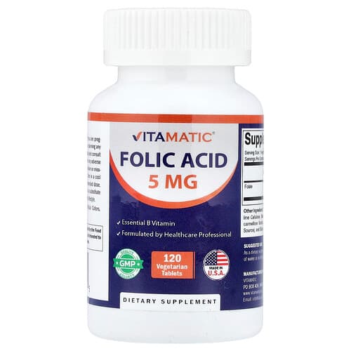 Vitamatic, Φολικό οξύ, 120 χορτοφαγικά δισκία (8.333 mcg ανά δισκίο)