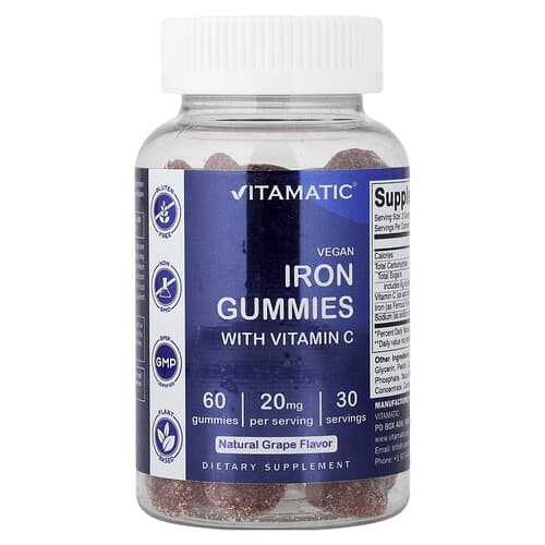 Vitamatic, Vegan Gummies Σιδήρου με Βιταμίνη C, Φυσικό Σταφύλι, 60 Gummies