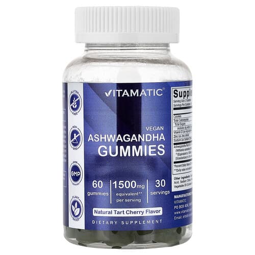 Vitamatic, Vegan Ashwagandha Ζελεδάκια, Φυσικό Ξινό Κεράσι, 60 Ζελεδάκια