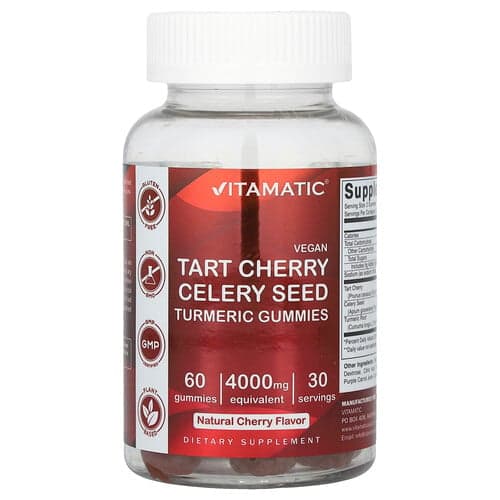 Vitamatic, Vegan, Τάρτα, Σέλινο, Κουρκουμάς, Φυσικό Κεράσι, 60 Gummies