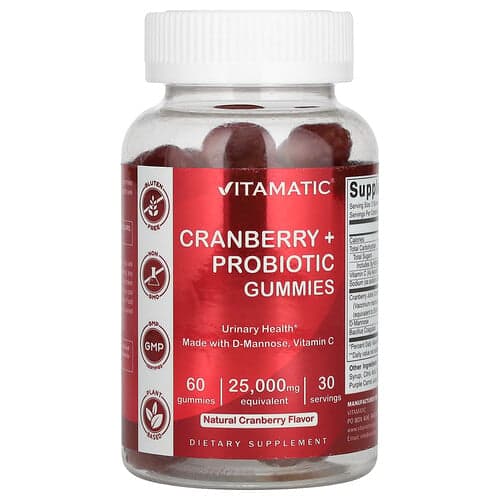 Vitamatic, Cranberry + Προβιοτικά Gummies, Φυσικό Cranberry, 60 Gummies