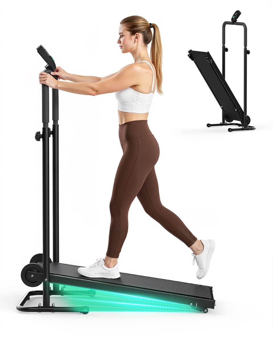 Akluer RJ401 Non Motorized Self Powered Treadmill Dual Flywheel Foldable Walking Pad 3 Level Resistance 150kg Capacity